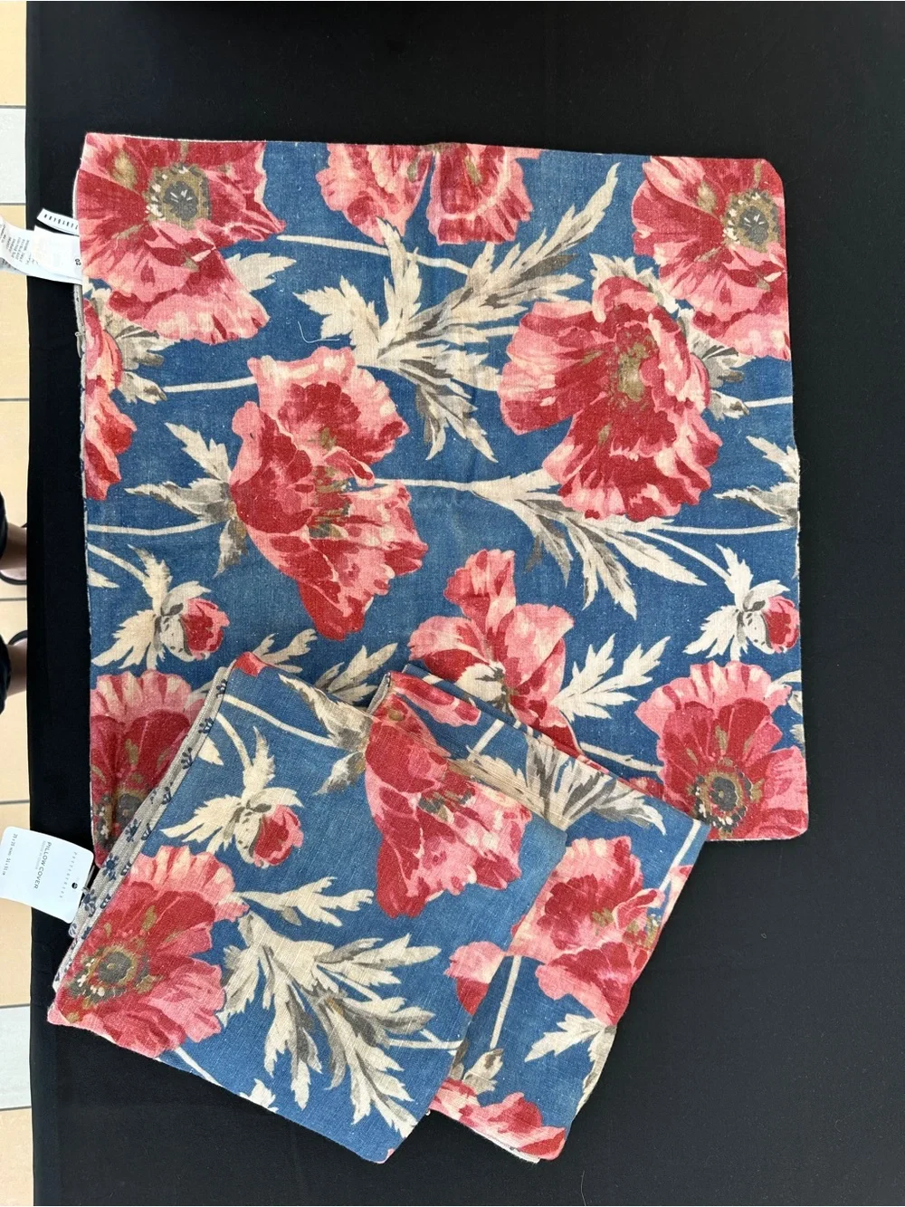 Pottery Barn Blue Floral Poppy Pillow Cover with Pink Blooms (set of 3)